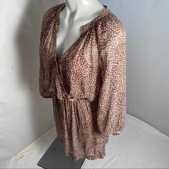 Joie silk v-neck blouson dress brown and gray - Picture 3 of 13